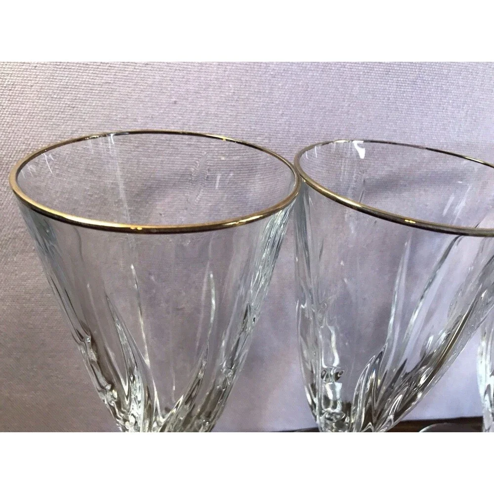 Cristal D'Arques Durand Cassandra Gold Rim Iced Tea 7 7/8 Goblets Set of 4